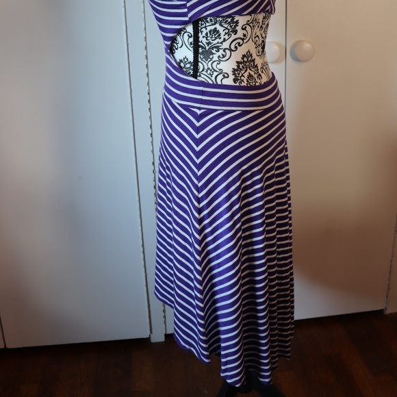 Purple and White Striped Cut Out High-Low Dress - Picture 2 of 3